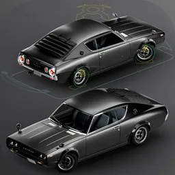 Datsun 240 GT 3D Model Rigged Car