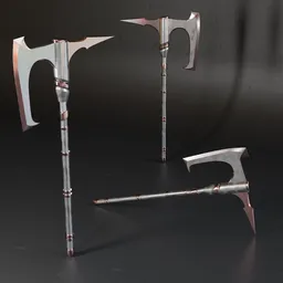 Detailed low poly 3D model of an ax with high quality metal textures, suitable for war games and room design in Blender.