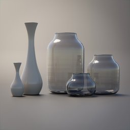 "Stylish and minimalist vase set for Blender 3D featuring glass and ceramic vases. Perfect for modern home decor. Octane renderer used for high-quality rendering."