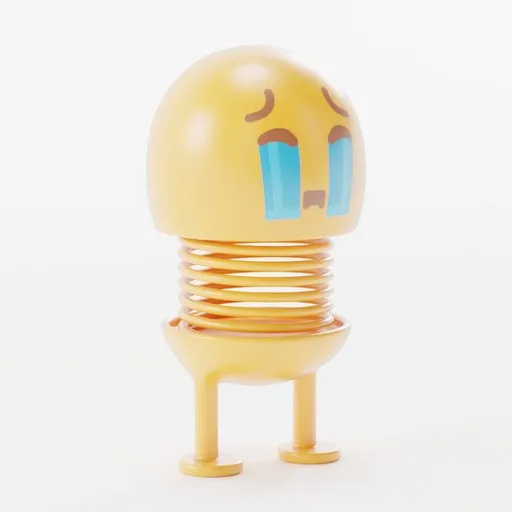 Detailed 3D rendering of an emotional spring doll with teardrops for Blender visualization and animation.