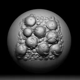 Detail sculpting 3D brush for monstrous surface textures in Blender, showcasing spherical growths and organic details.