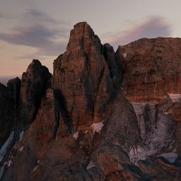 Detailed BlenderKit 3D model of a large mountain peak terrain, created by EB Adventure Photoscans showcasing a realistic photoscan of a Canadian landscape for photogrammetry enthusiasts and 3D artists to integrate into virtual environments.