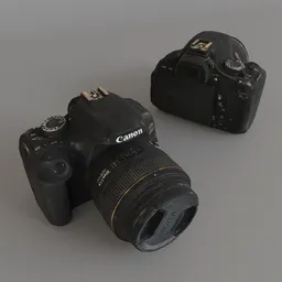 Detailed Canon DSLR camera replica 3D model, ideal for Blender rendering and 3D visualization.