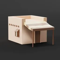 Low poly 3D model of a beige historic building optimized for Blender, ideal for mobile game development.