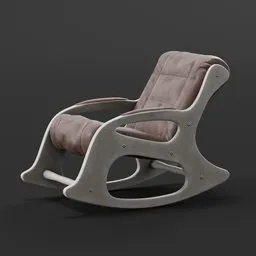 "Rocking chair with leather cushion - 3D model for Blender 3D. Designed by Friedrich Traffelet, this stunning piece features steel plating, taupe coloring, and fused aircraft parts. Perfect for realistic furniture visualizations and interior design projects."
