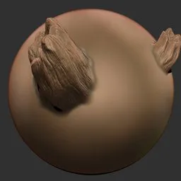 3D sculpting brush creating detailed wood textures on a spherical model surface, ideal for trees and organic shapes in Blender 3D.