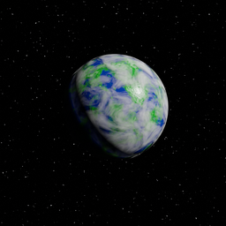 "Discover a stunning habitable planet in 3D! This BlenderKit model features a green and blue swirled surface, realistic depth mapping, and intricately shaded graphics. Perfect for gaming environments and virtual worlds, this planet is a must-have for all Blender 3D enthusiasts."