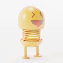 Yellow emoji-inspired 3D spring doll with winking expression and UV textures available for Blender.