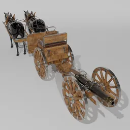 Detailed Blender 3D model of a Civil War era cannon horse team, featuring Parrott gun and Timber carriage.