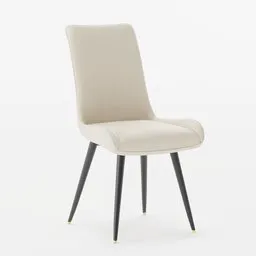 Cream leather upholstered 3D chair model with sleek black legs and elegant gold accents for Blender.