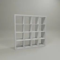 "White Ikea Kallax 147x147cm 3D model for Blender 3D - perfect for bedroom furniture and organization. Untextured and highly rendered with several shelves, this modern gallery furniture is a must-have for your virtual space."