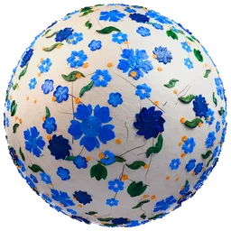 High-resolution blue floral paint fabric texture for PBR rendering in Blender 3D.