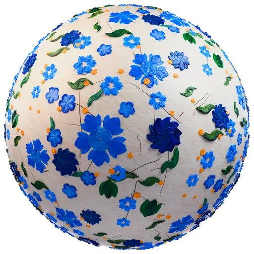 High-resolution blue floral paint fabric texture for PBR rendering in Blender 3D.