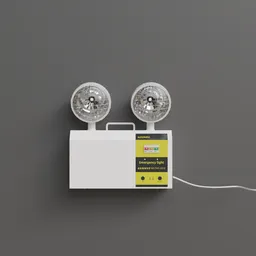 "Stadium emergency light 3D model created in Blender 3D software. This battery-backed lighting device is designed for automatic switching during power outages. Retro-styled lights inspired by Thomas de Keyser, featuring wires and connections."