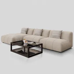 3D rendered fabric corner sofa with matching coffee table suitable for Blender modeling and visualization.