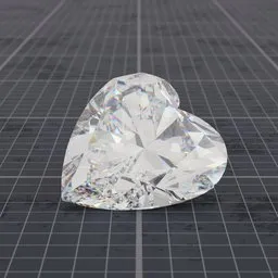 Detailed heart-shaped gemstone 3D model with diamond shader, customizable materials, and IOR settings for Blender rendering.