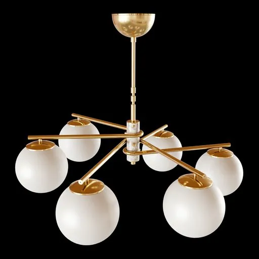Elegant 3D minimalist six-bulb ceiling light model for Blender, with a sleek gold finish and frosted globes.