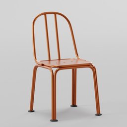 "Get the premium Copper Cafe Chair 3D model for Blender 3D - featuring a wooden seat and metal frame, beautifully rendered in Redshift. Perfect for trendy coffee shops and modern interior design projects."