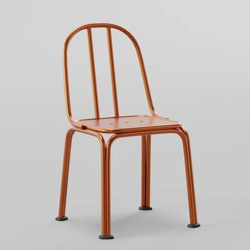 3D-rendered metal chair with a sleek copper finish, optimized for Blender modeling and virtual interior design.
