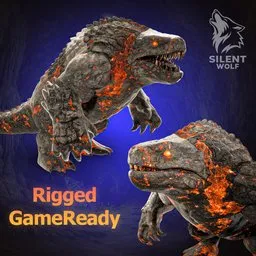 Lava Lizard Creature Rigged Animated