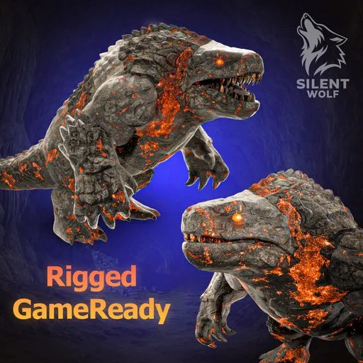 Lava Lizard Creature Rigged Animated