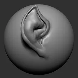 3D sculpting brush for Blender, detailed ear shape imprint for creature modeling.