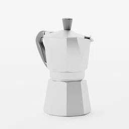 Realistic Blender 3D model of traditional Italian espresso maker, isolated on white, ideal for modern kitchen scenes.