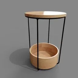 Detailed 3D rendering of a modern side table with wooden top and metal frame, suitable for Blender 3D projects.