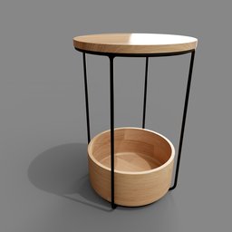 "Minimalist wood and metal side table 3D model for Blender 3D. Includes black stand, oak top, and lamp armchair. Perfect for modern interior design."
