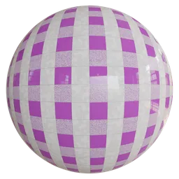 High-resolution purple and white checked PBR flooring material for 3D modeling in Blender, 4K texture detail.