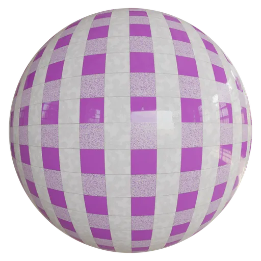 High-resolution purple and white checked PBR flooring material for 3D modeling in Blender, 4K texture detail.