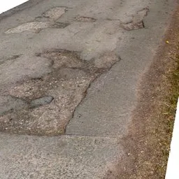 Realistic 3D model of a worn asphalt road, perfect for urban Blender projects, featuring high-resolution textures.