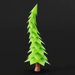 "Stylized low poly tree model created in Blender 3D, ideal for use in game development, marketing illustrations, and print designs. Featuring a vibrant green paper Christmas tree growing on a meadow, this versatile asset by Jason Teraoka offers an angular minimalistic aesthetic perfect for various applications."