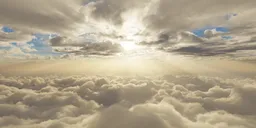 Aerial view of sunlight piercing through hazy clouds, ideal for realistic scene lighting.