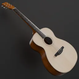 Realistic 3D acoustic guitar model with fine detail, suitable for graphic design and animation, compatible with Blender.