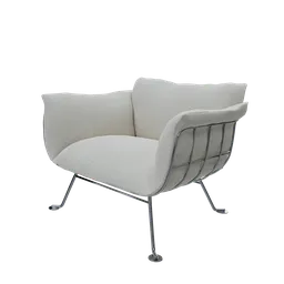 Highly detailed beige Nest armchair 3D model featuring tufted upholstery and metal legs, ideal for Blender 3D renderings and interior design.