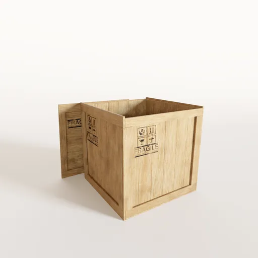 3D-rendered wooden crate with detailed textures suitable for Blender 3D projects in industrial design.