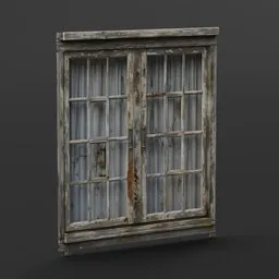 Detailed 3D Blender model depicting a weathered vintage wooden window with glass panes.