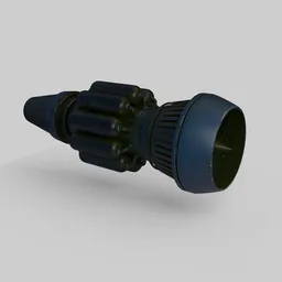"Blender 3D model of a futuristic jet engine with modern military gear and steel plating. This science fiction-inspired 3D model features Roth's drag nut fuel, fused aircraft parts, and a cone connector, creating a visually striking image suitable for various Blender 3D projects."
