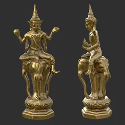 Indra Riding Airavata - Golden Brass