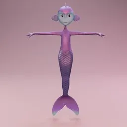 "Son of the Sea" is a stunning 3D model of a friendly humanoid sea creature in a jumping float pose, featuring a symmetrical head and body in purple tones. Inspired by Tsuguharu Foujita, TikTok, video games, and various artists such as Disney, Bjork, and miming, this model is perfect for any project needing a captivating and unique character. Created using Blender 3D software, this mermaid-inspired model is sure to make a splash in your next design.