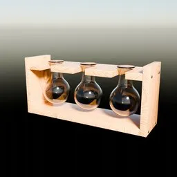 Three Glass Bottles Hanging On A Wooden Stand