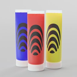 "Procedurally generated 3D tube of acrylic paint with unique colors in each iteration, rendered in Blender 3D. Features alpha wolf head design and complementary color scheme in ACECG color space. Perfect for stationery and art projects."