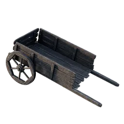 Detailed wooden medieval cart 3D model with textured surfaces, suitable for historical scenes in Blender.