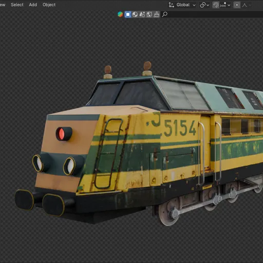 Low poly 3D locomotive model displayed in Blender, ideal for game backgrounds, not PBR textured.