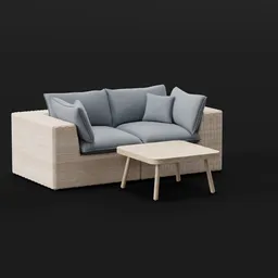 Wicker Sofa Set with Wooden Coffee Table