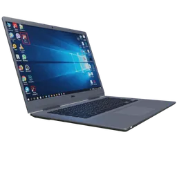 Highly detailed Blender 3D model of a modern, sleek notebook with open lid and visible screen display.