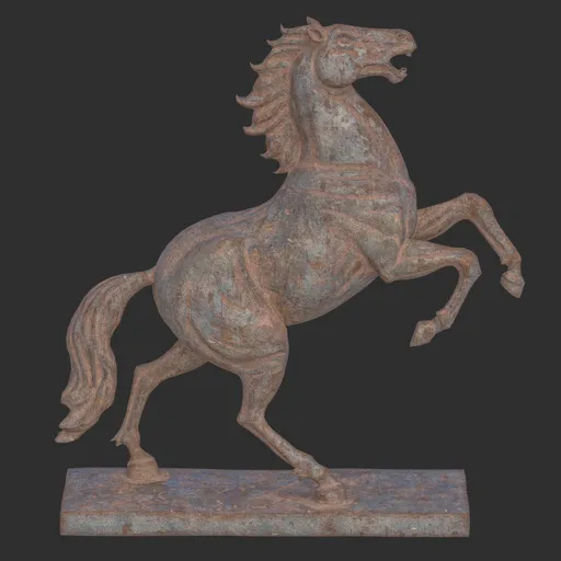 Rearing horse rusted statue