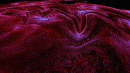 Dynamic swirling particle system in red and purple hues, Blender 3D procedural effect visualization.