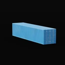 "40 ft Shipping Container 3D Model for Blender 3D: A standard cargo shipping container in blue displayed against a black background. Created in Blender 3D software, this 3D model features high resolution and is suitable for industrial container projects. Perfect for use in Unreal Engine 3 and designed by Weiwei, it offers a versatile solution for realistic container depictions."